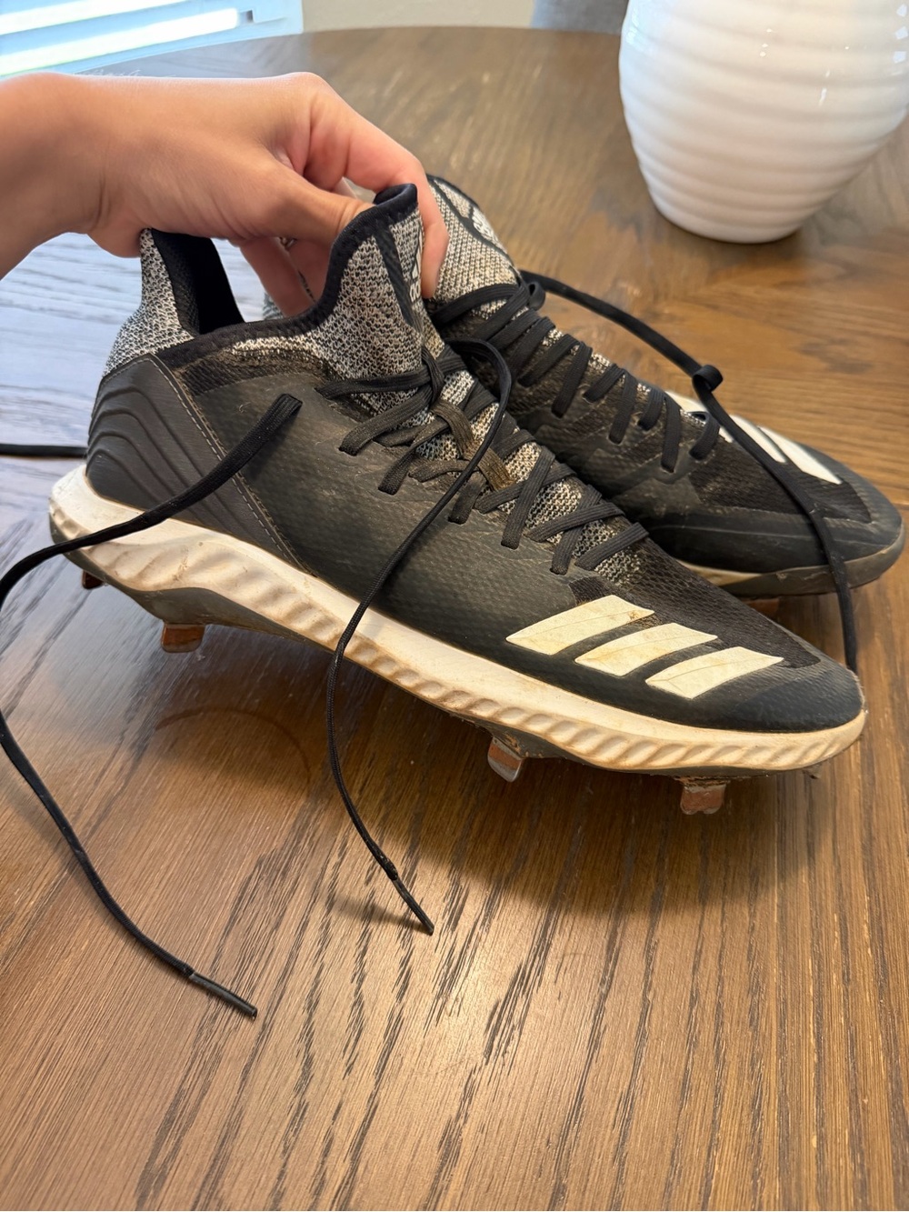 adidas Black & White Baseball Cleats with Knit Collar